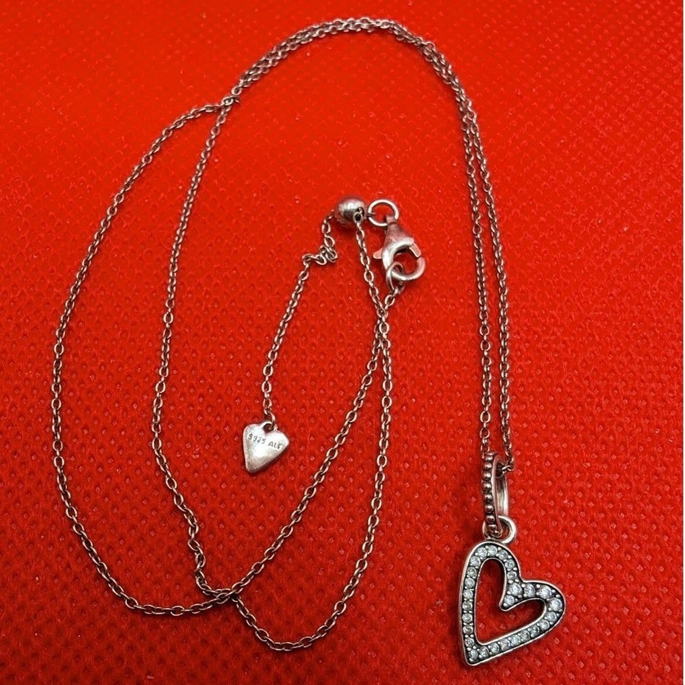 Pandora Sterling Silver 925 Freehand Heart Pendant Adjustable 19in Necklace
